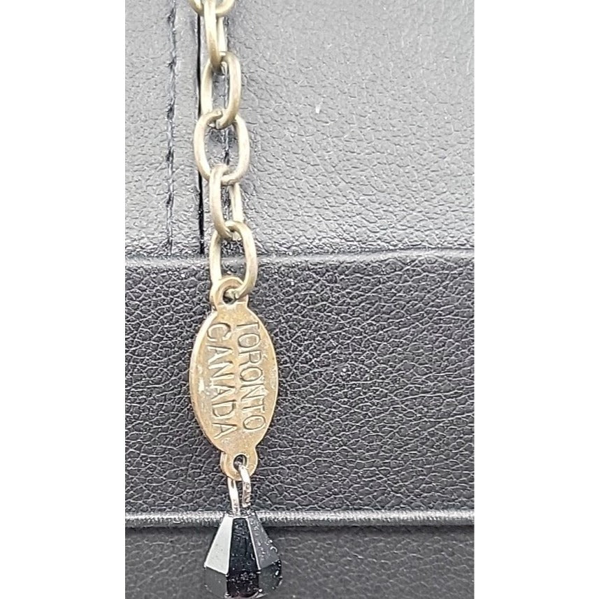 Belladonna Toronto Canada Black Fauceted Rhinestone Antique Brass Necklace 24"