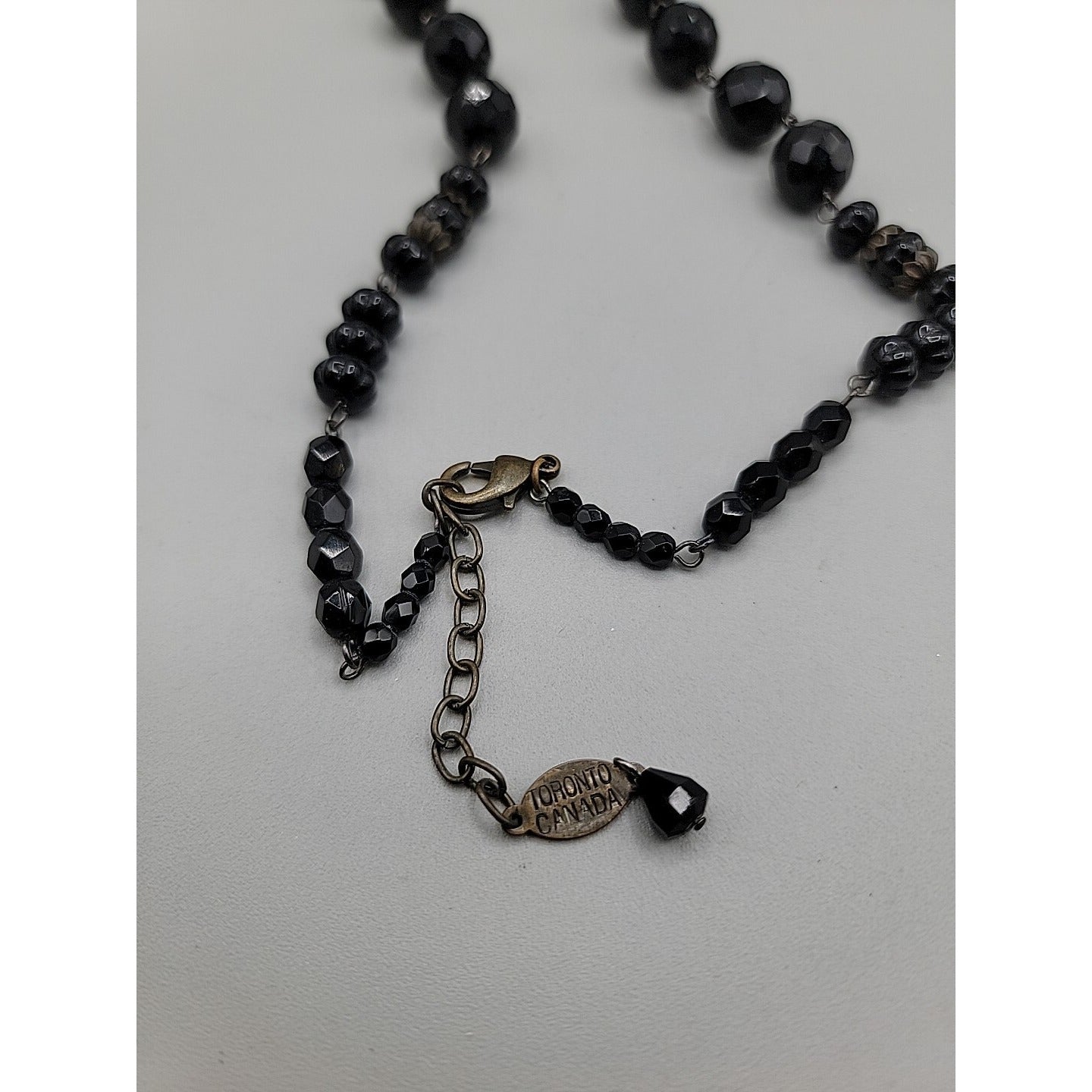 Belladonna Toronto Canada Black Fauceted Rhinestone Antique Brass Necklace 24"