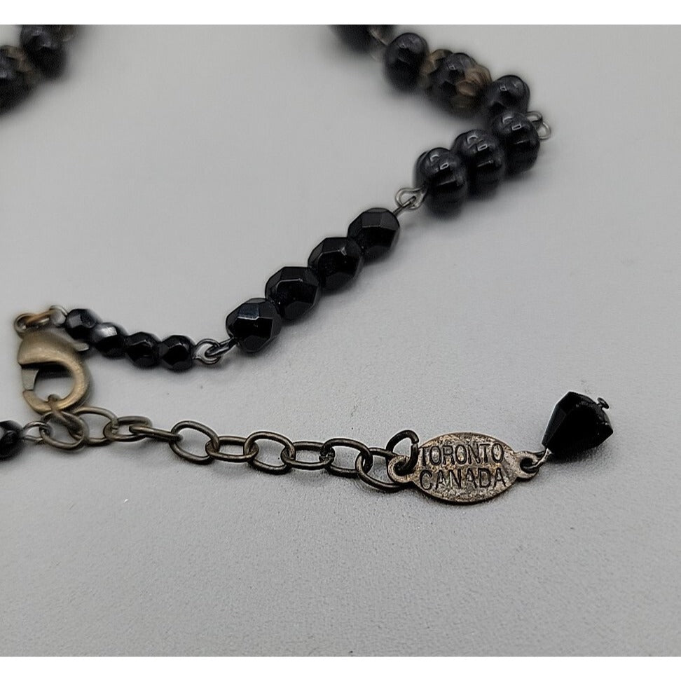 Belladonna Toronto Canada Black Fauceted Rhinestone Antique Brass Necklace 24"