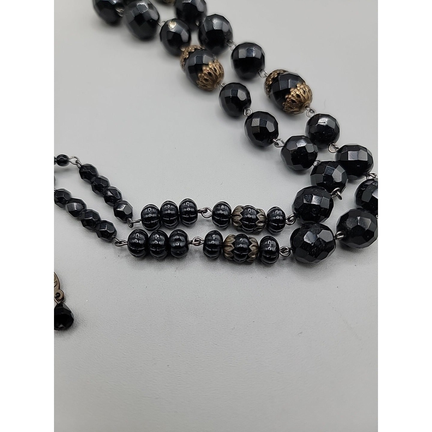 Belladonna Toronto Canada Black Fauceted Rhinestone Antique Brass Necklace 24"
