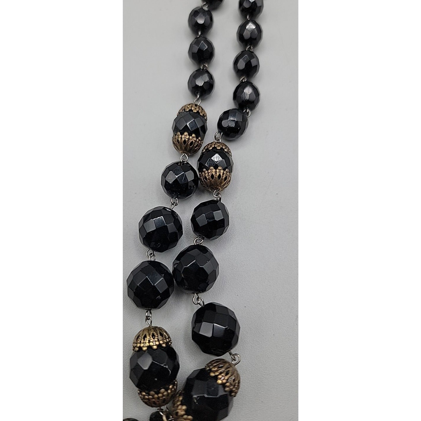 Belladonna Toronto Canada Black Fauceted Rhinestone Antique Brass Necklace 24"