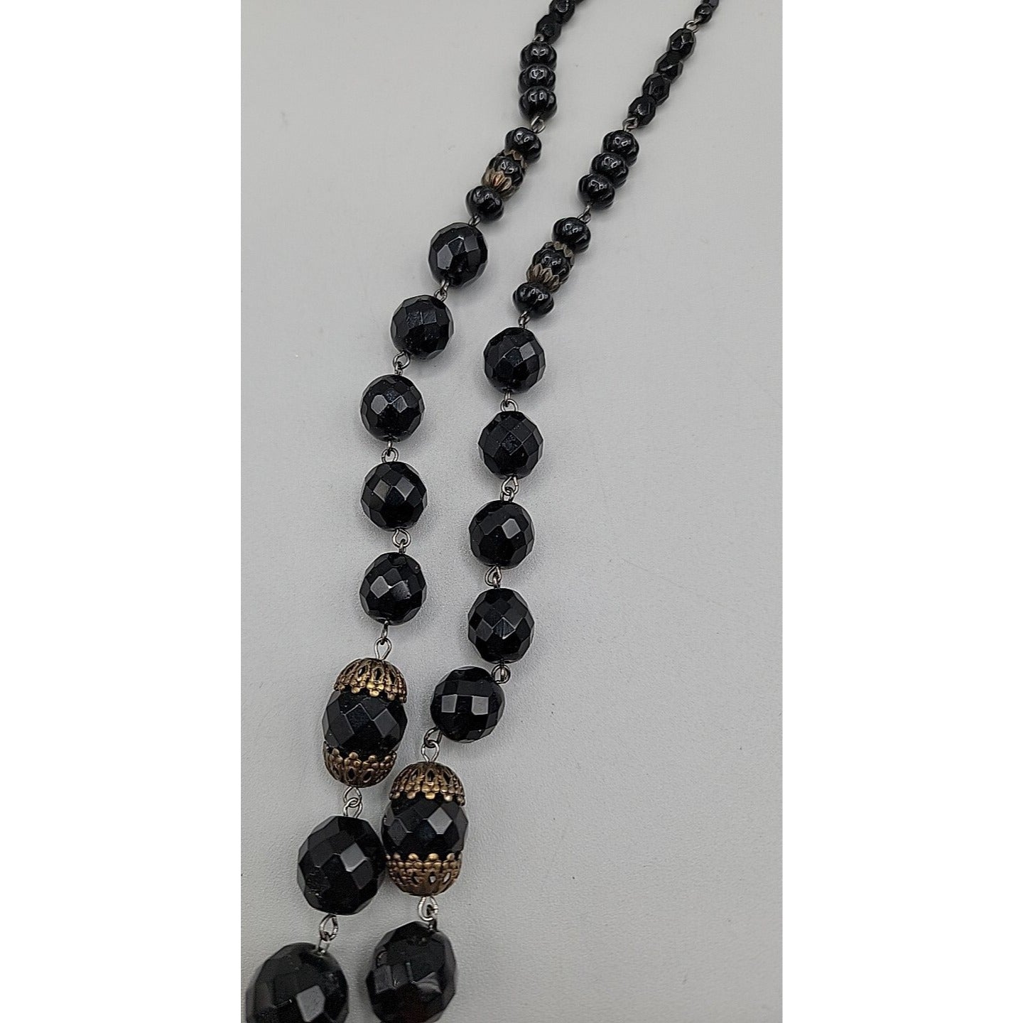 Belladonna Toronto Canada Black Fauceted Rhinestone Antique Brass Necklace 24"