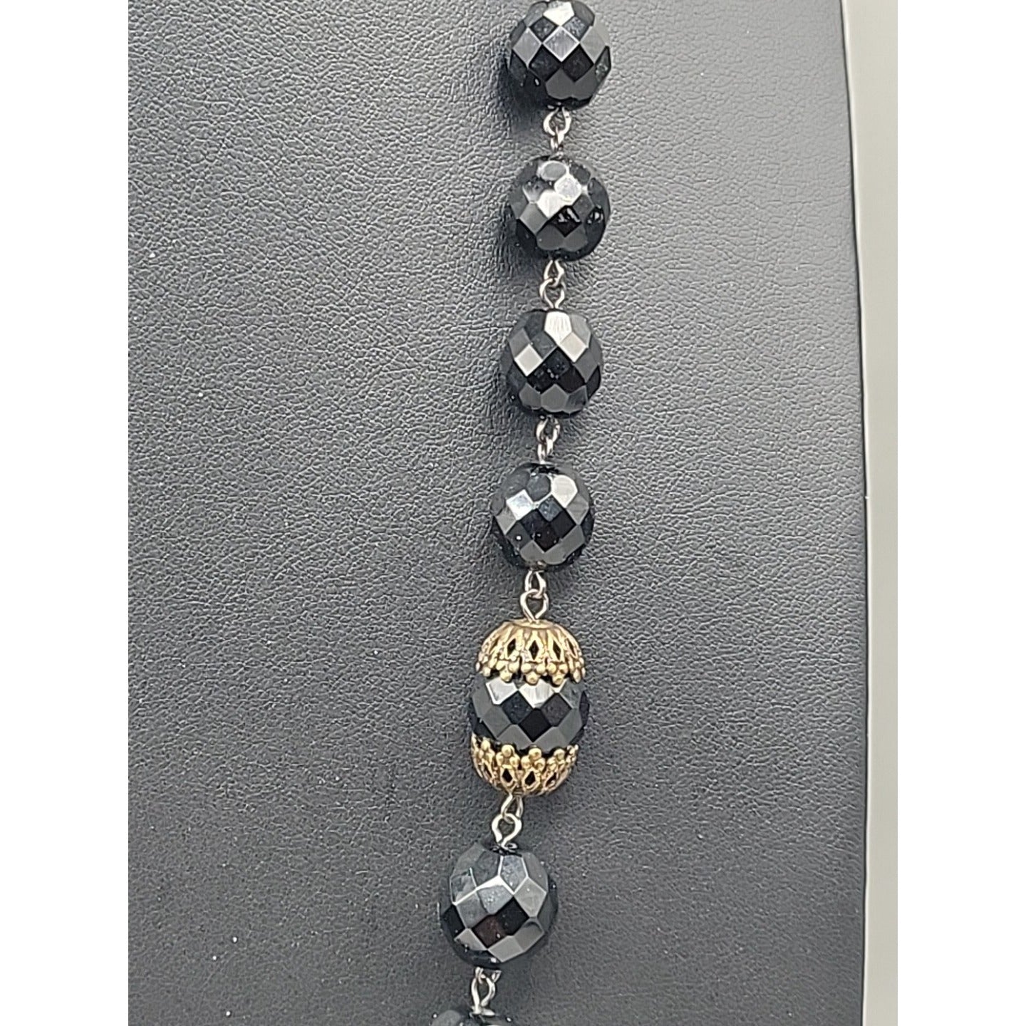 Belladonna Toronto Canada Black Fauceted Rhinestone Antique Brass Necklace 24"