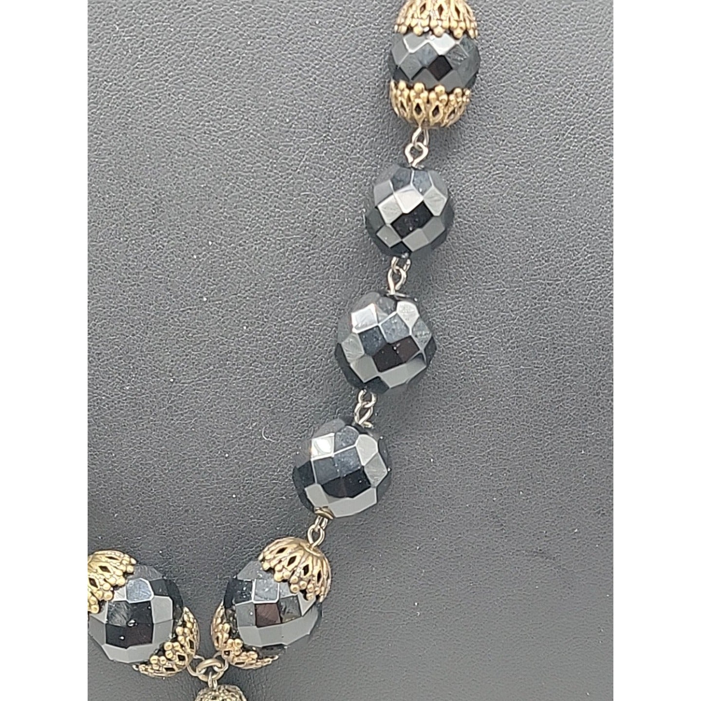 Belladonna Toronto Canada Black Fauceted Rhinestone Antique Brass Necklace 24"