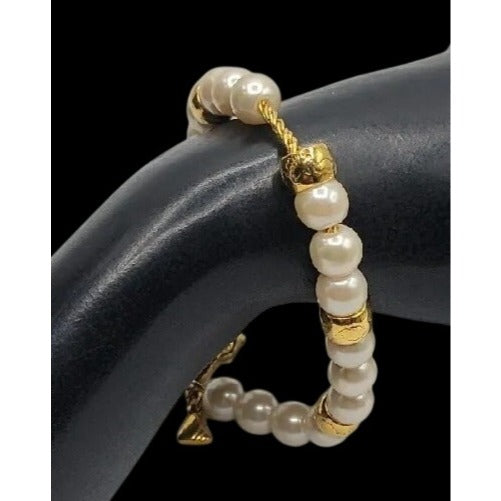 Vintage LCI Liz Claiborne Faux Pearl Gold Tone Bead Bracelet 1990s 7.5" Cable