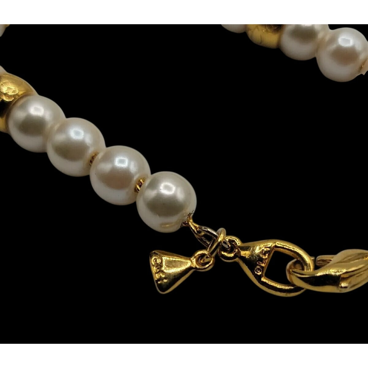 Vintage LCI Liz Claiborne Faux Pearl Gold Tone Bead Bracelet 1990s 7.5" Cable
