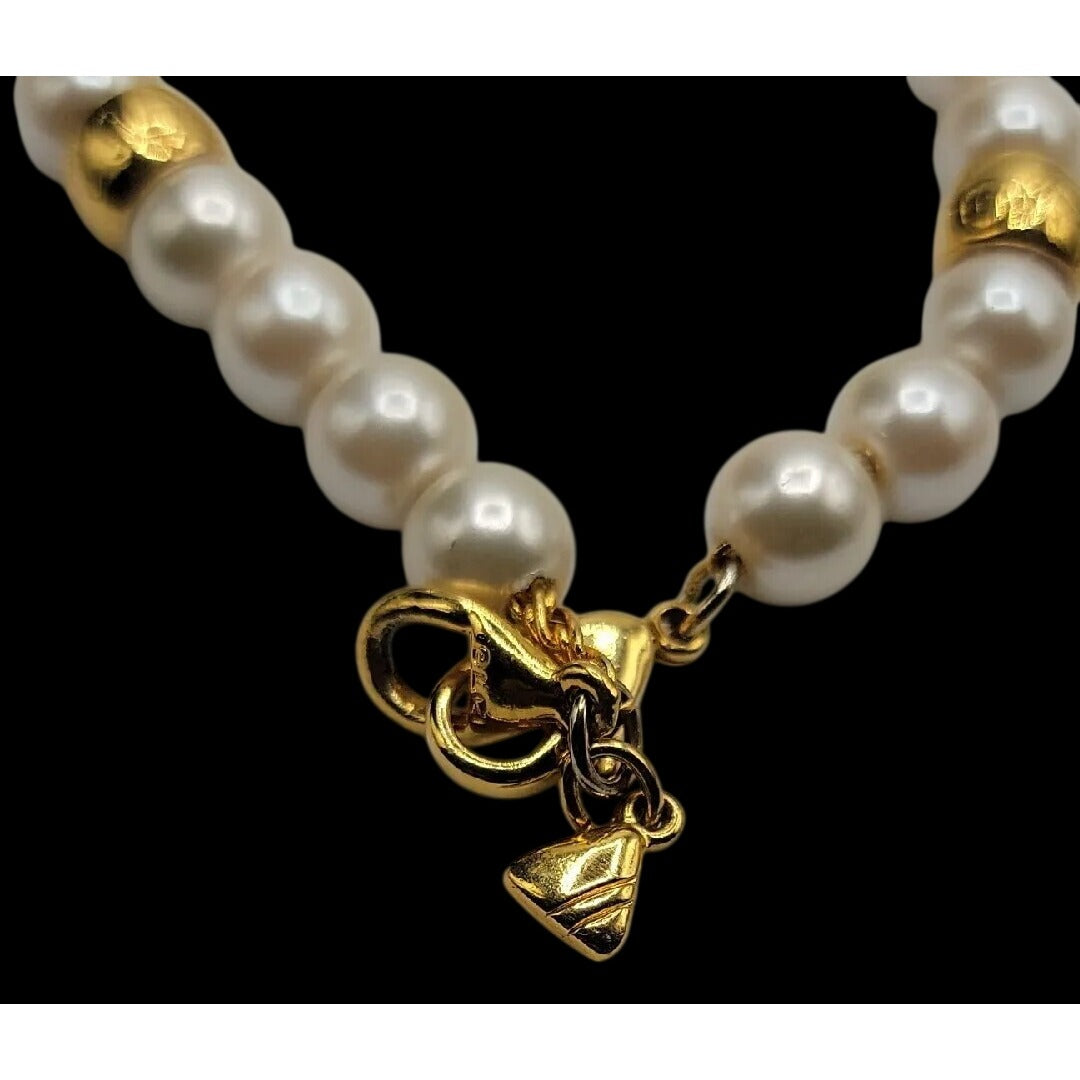 Vintage LCI Liz Claiborne Faux Pearl Gold Tone Bead Bracelet 1990s 7.5" Cable