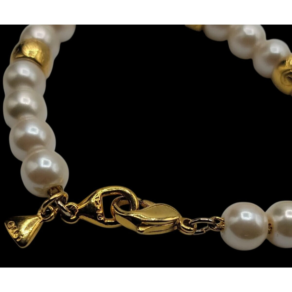 Vintage LCI Liz Claiborne Faux Pearl Gold Tone Bead Bracelet 1990s 7.5" Cable