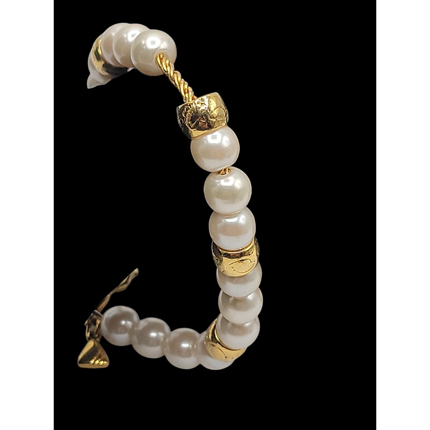 Vintage LCI Liz Claiborne Faux Pearl Gold Tone Bead Bracelet 1990s 7.5" Cable