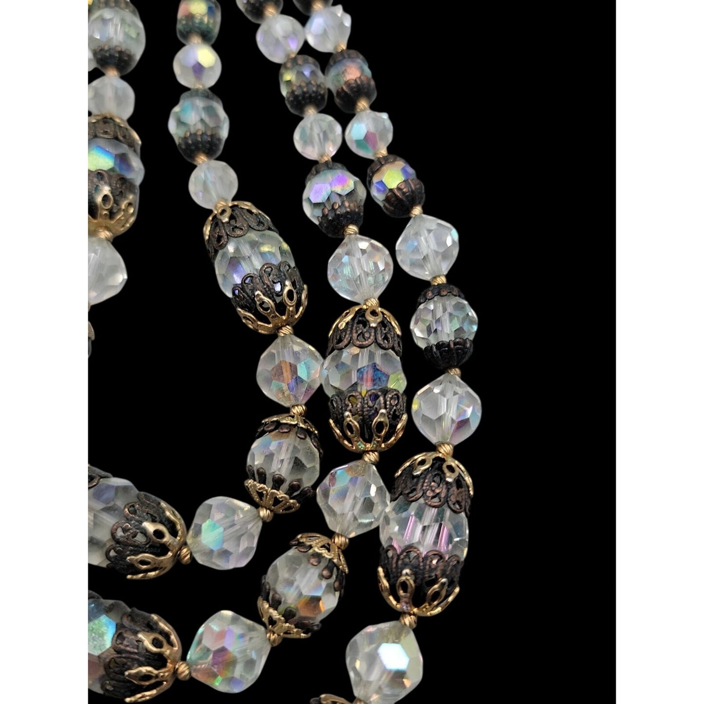 Vintage Vendome Aurora Borealis Crystal Beaded Necklace Filigree Caged  Choker