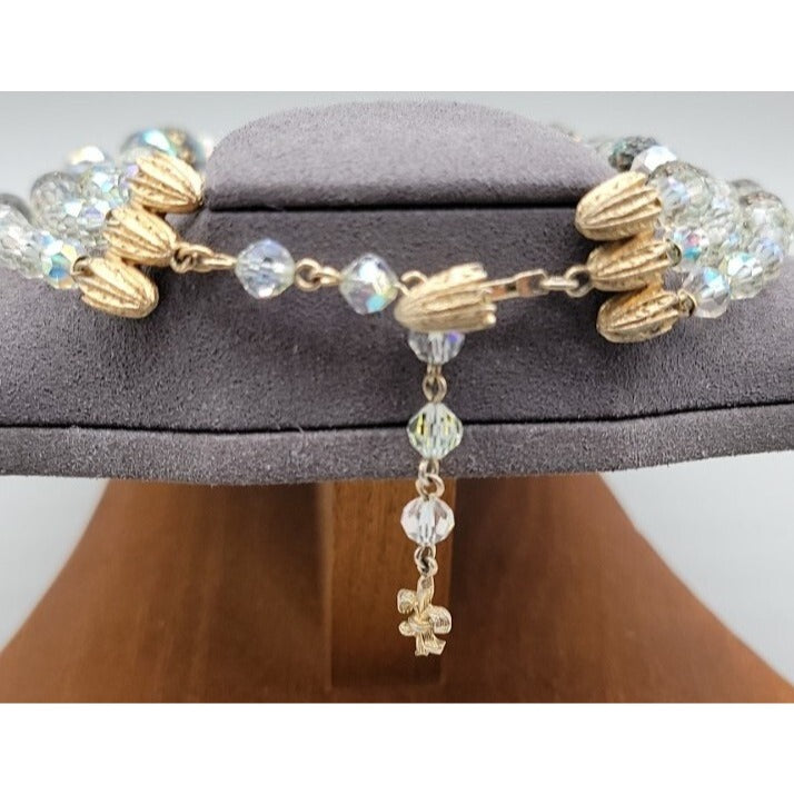 Vintage Vendome Aurora Borealis Crystal Beaded Necklace Filigree Caged  Choker