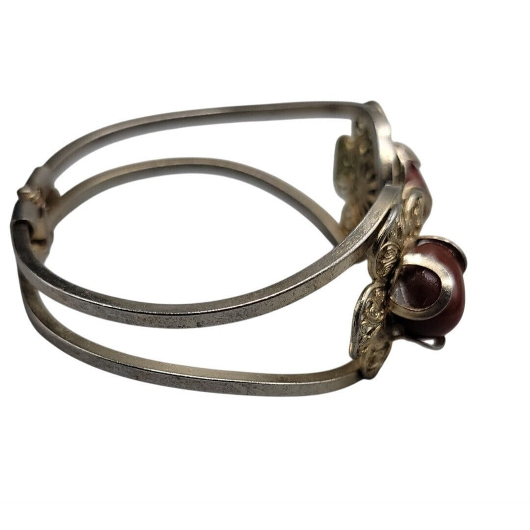 Juliana D&E Carnelian Cabochon Filigree Gold Tone Clamper Cuff Bracelet Vintage