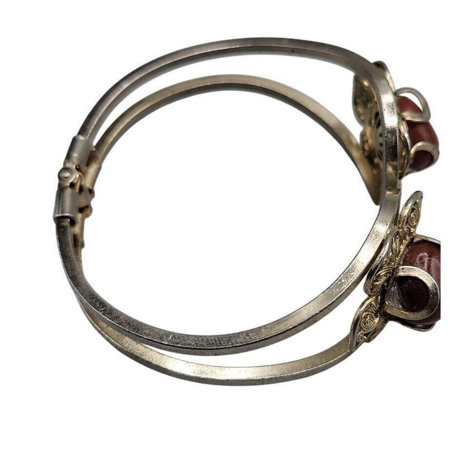 Juliana D&E Carnelian Cabochon Filigree Gold Tone Clamper Cuff Bracelet Vintage