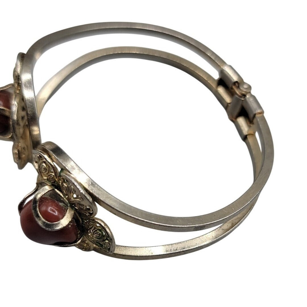 Juliana D&E Carnelian Cabochon Filigree Gold Tone Clamper Cuff Bracelet Vintage