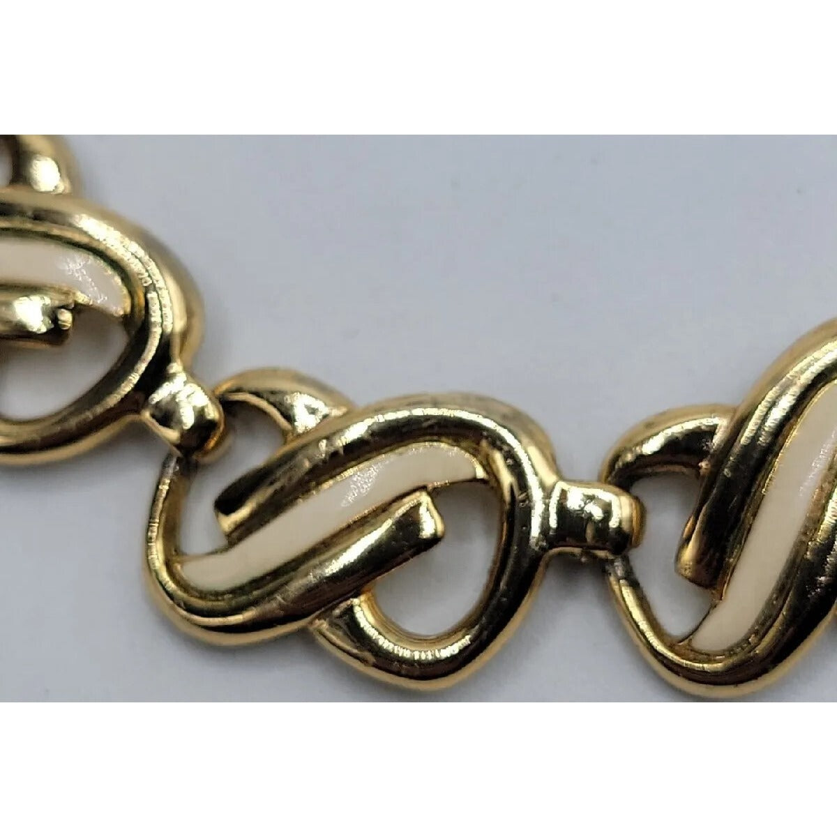Vtg HR Paris Helena Rubinstein Gold Tone Cream Enamel Interlocking Choker Necklace 15"