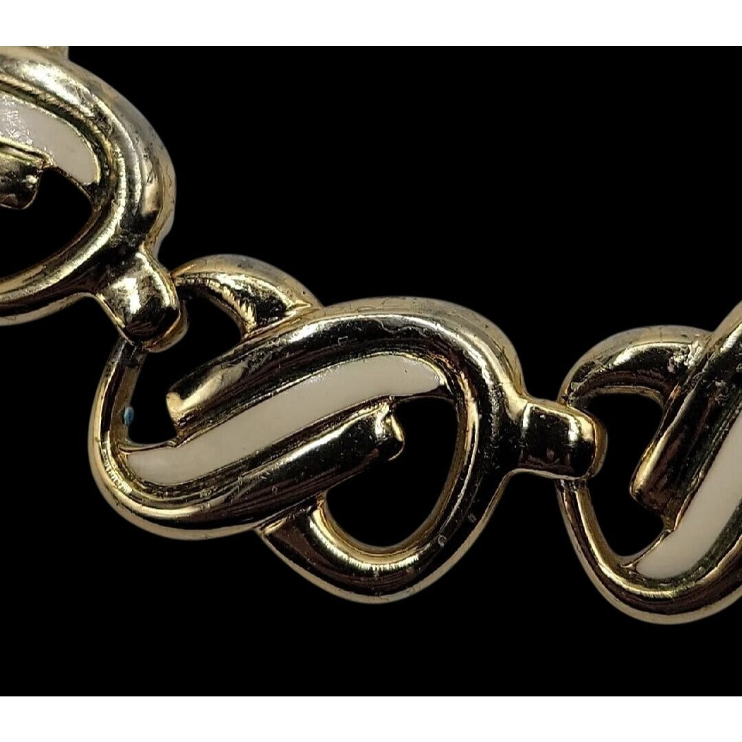 Vtg HR Paris Helena Rubinstein Gold Tone Cream Enamel Interlocking Choker Necklace 15"