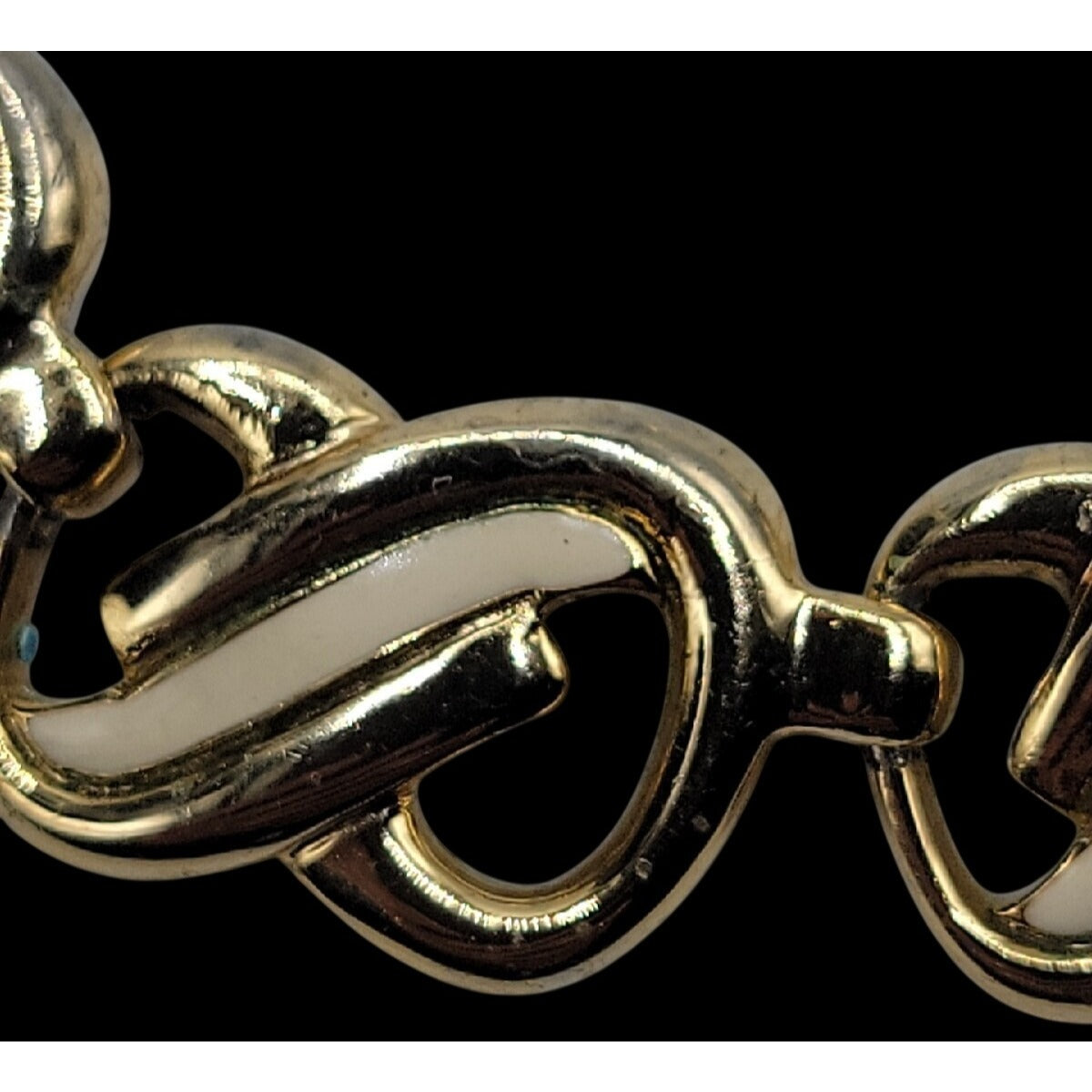 Vtg HR Paris Helena Rubinstein Gold Tone Cream Enamel Interlocking Choker Necklace 15"