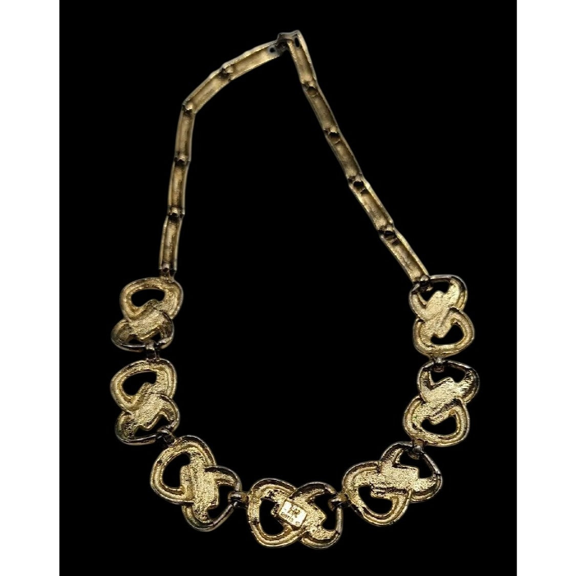 Vtg HR Paris Helena Rubinstein Gold Tone Cream Enamel Interlocking Choker Necklace 15"