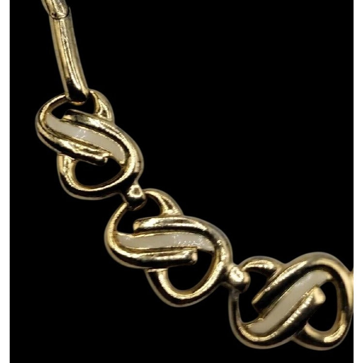 Vtg HR Paris Helena Rubinstein Gold Tone Cream Enamel Interlocking Choker Necklace 15"