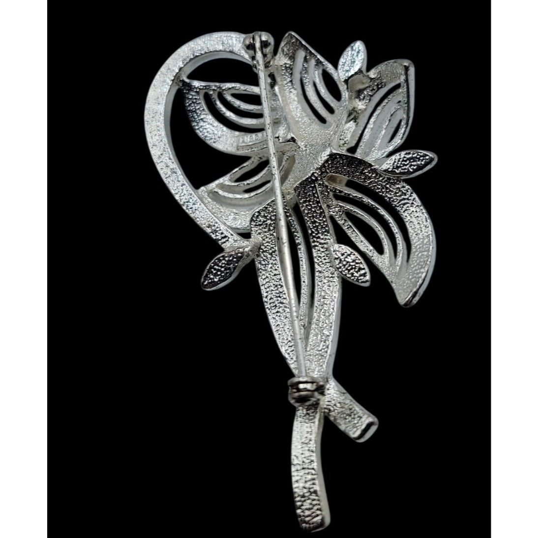 Vintage Napier Flower Brooch Pin Silver Tone Rhinestone Flower On Stem Brooch