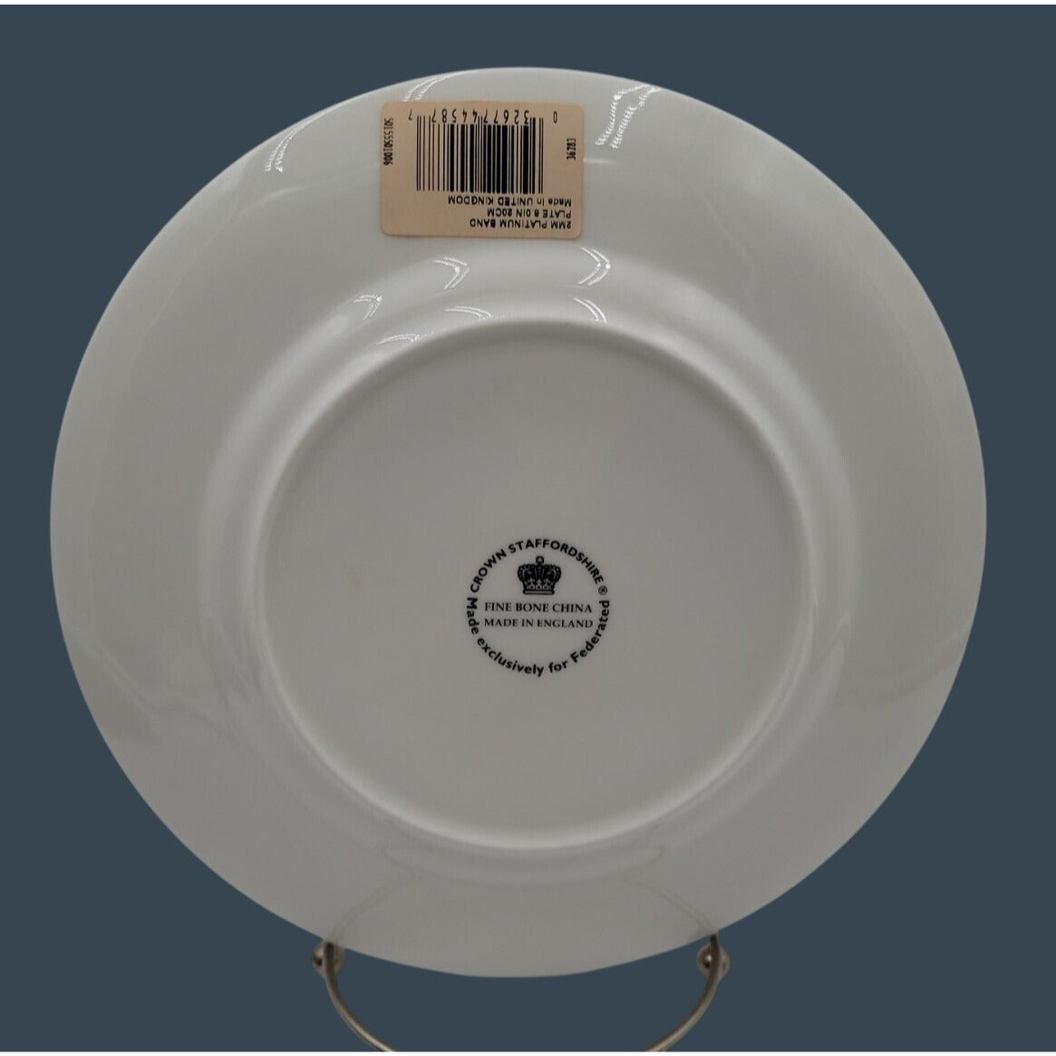 VTG Crown Staffordshire Bone China Platinum Band 8" Salad Plate Federated Store