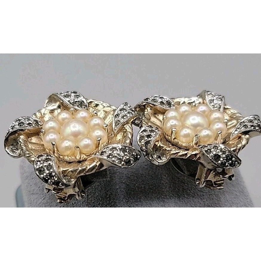 Vintage Jomaz Signed Clip On Earrings Cultured Pearls Patent # Early Design