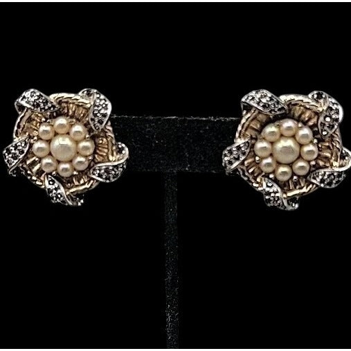 Vintage Jomaz Signed Clip On Earrings Cultured Pearls Patent # Early Design