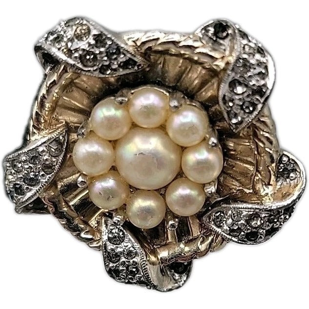 Vintage Jomaz Signed Clip On Earrings Cultured Pearls Patent # Early Design