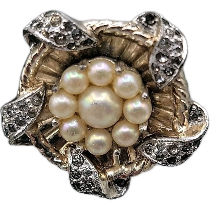 Vintage Jomaz Signed Clip On Earrings Cultured Pearls Patent # Early Design
