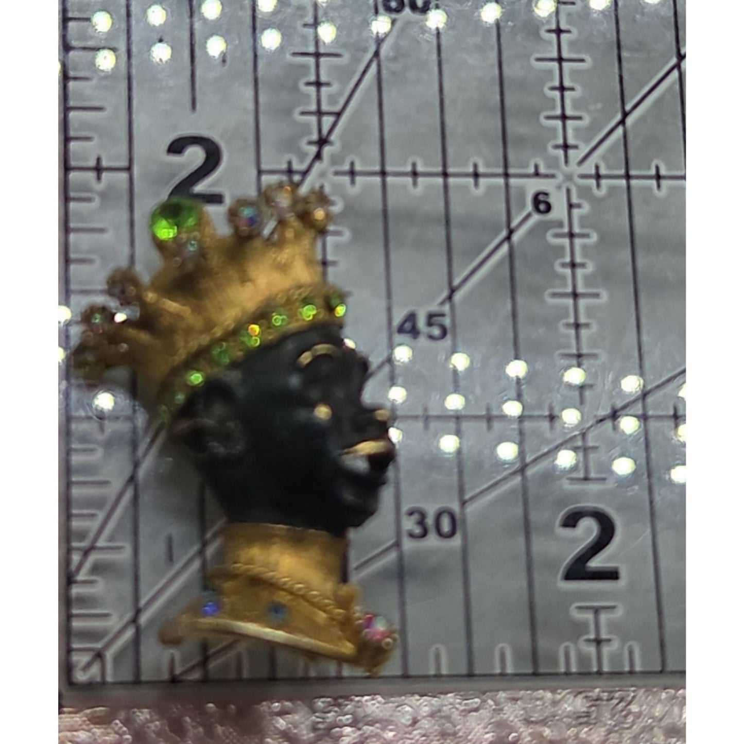 Vintage Blackamoor Jeweled Crown Figural Brooch Rhinestone Couture Estate Piece