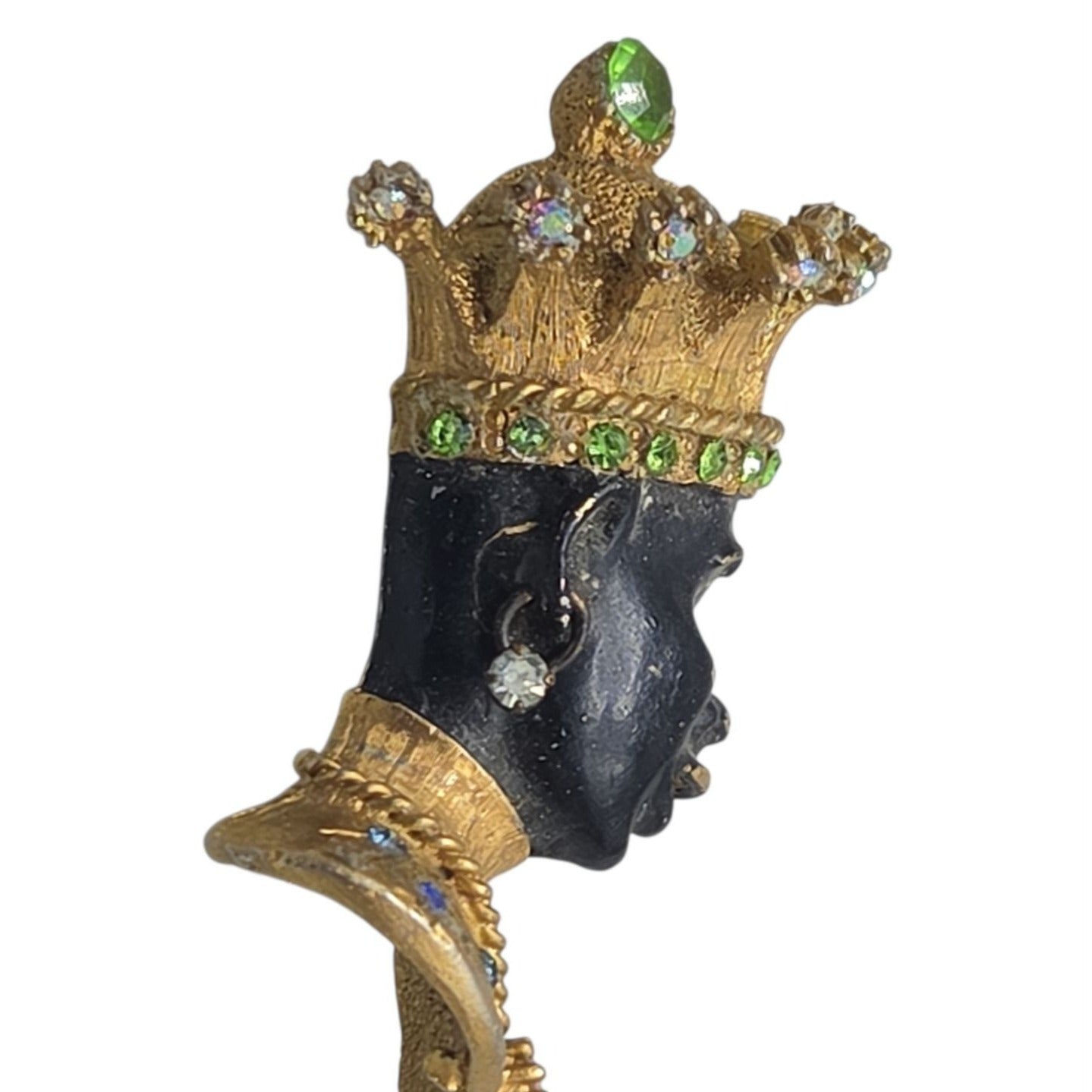 Vintage Blackamoor Jeweled Crown Figural Brooch Rhinestone Couture Estate Piece