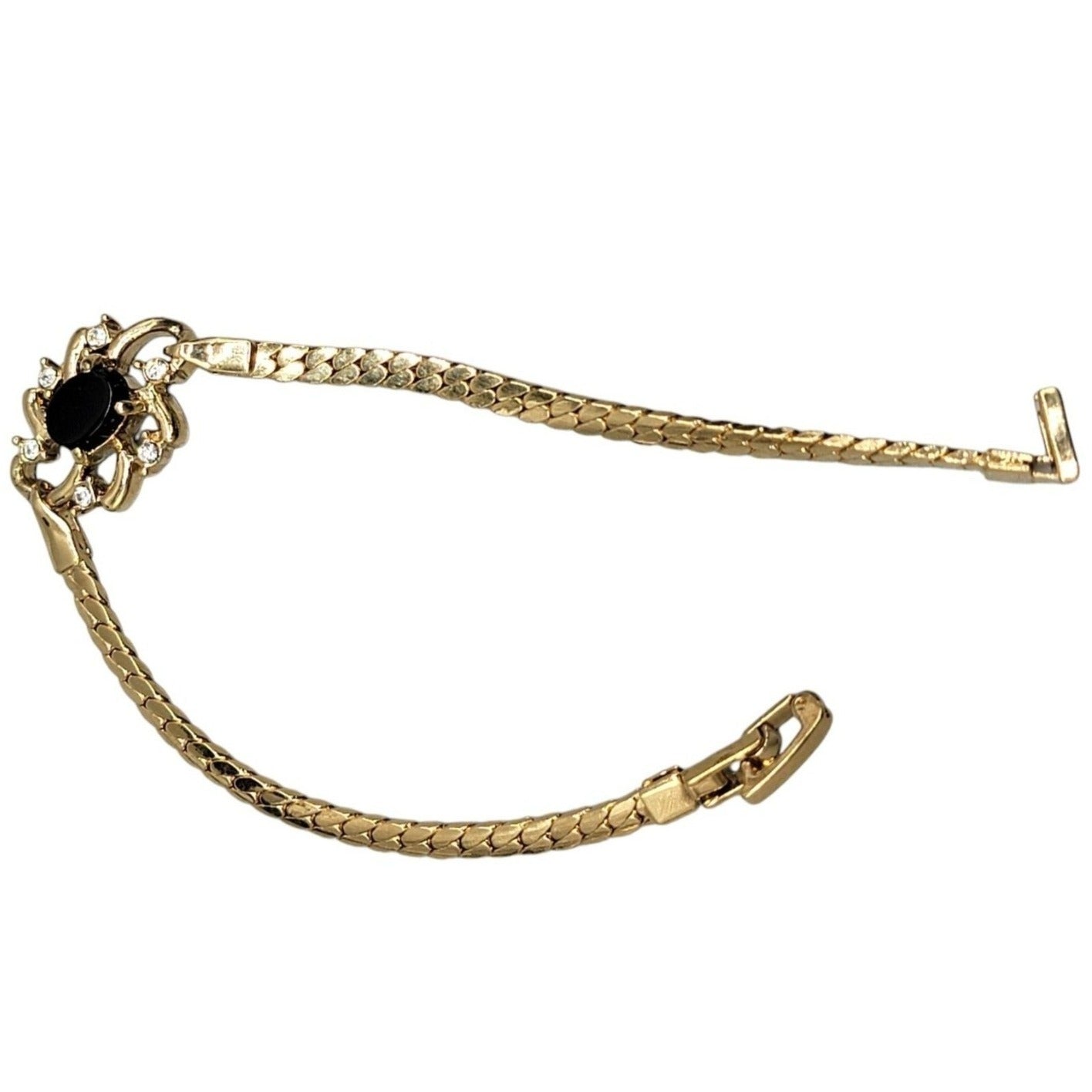 Onyx Crystal Swirl Bracelet Floating Gemstone Charm Gold Plated Chain Size 6.75"
