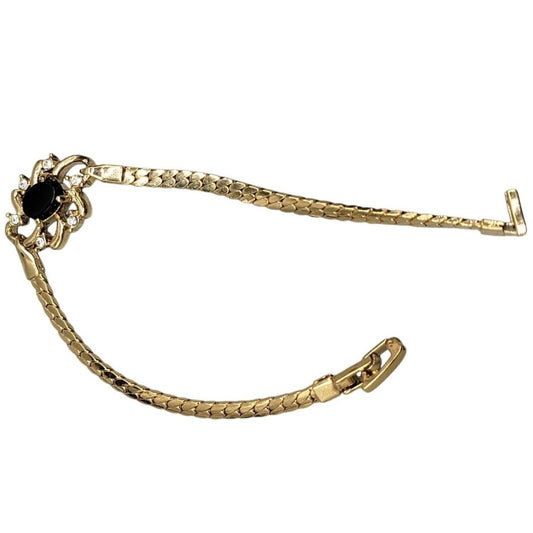 Onyx Crystal Swirl Bracelet Floating Gemstone Charm Gold Plated Chain Size 6.75"