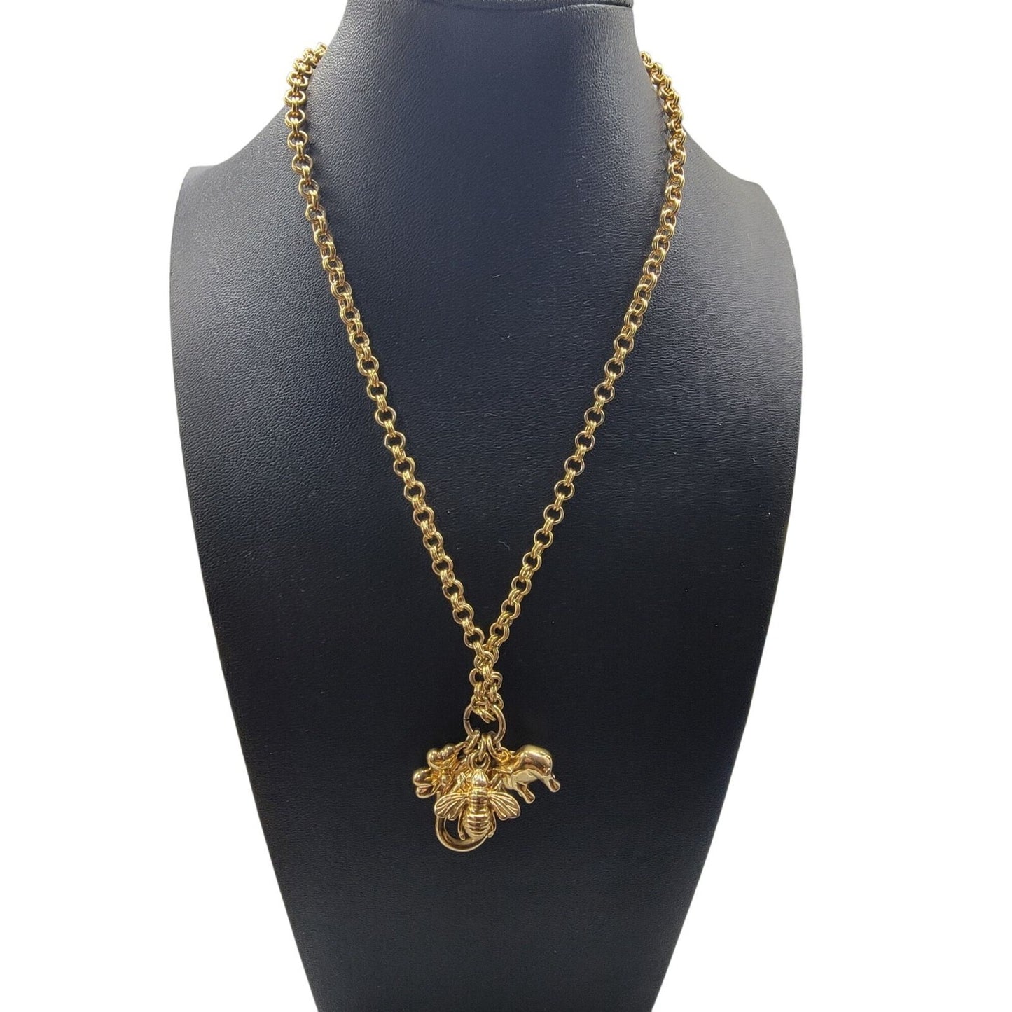 Joan Rivers Vintage Charm Necklace Clip On Flower Bee Elephant Gold Plated 30"