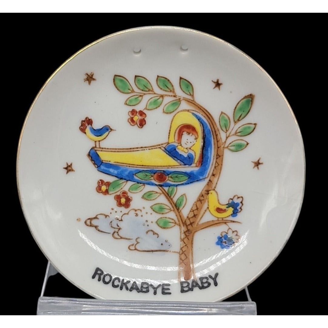 Vtg Nursery Rhyme Miniature Wall Hanging Plates Pair Hand Painted Japan 3.5"