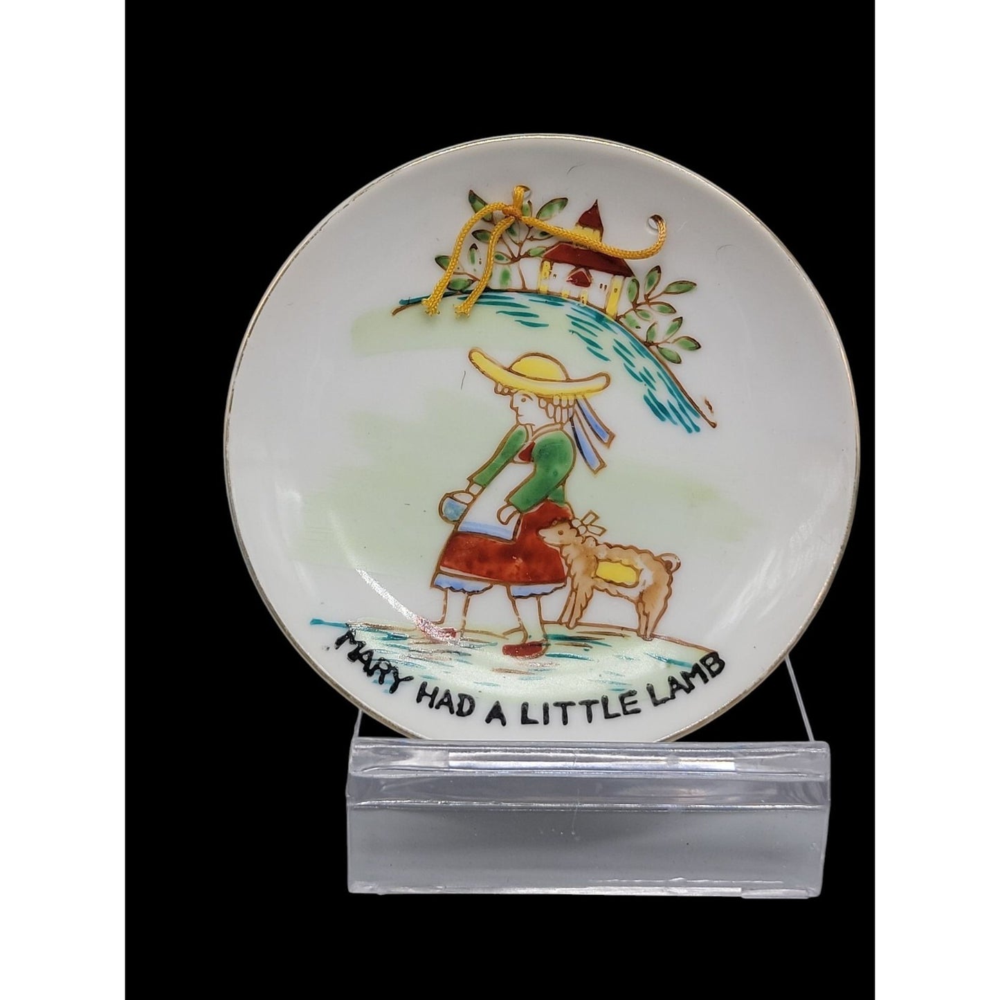 Vtg Nursery Rhyme Miniature Wall Hanging Plates Pair Hand Painted Japan 3.5"