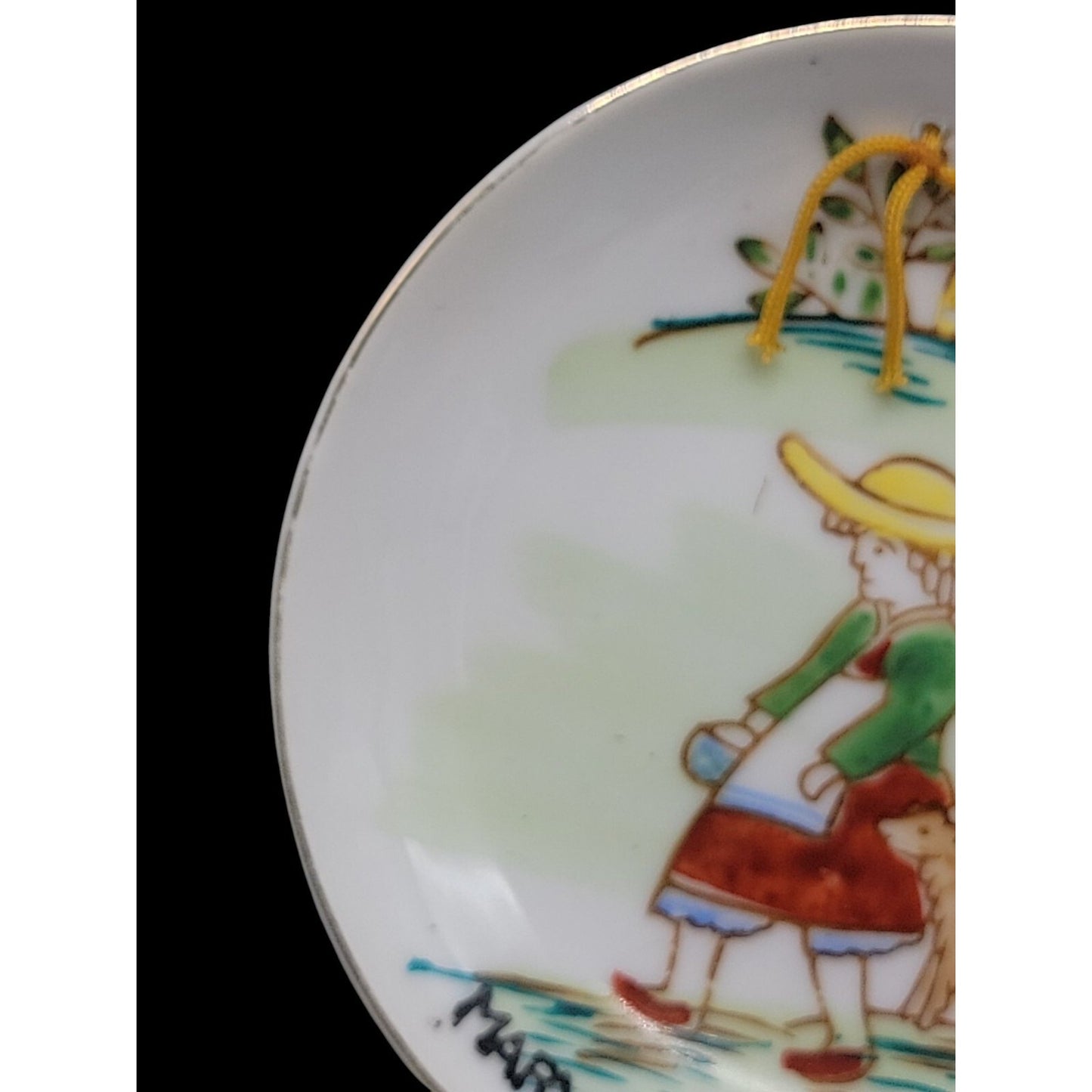 Vtg Nursery Rhyme Miniature Wall Hanging Plates Pair Hand Painted Japan 3.5"