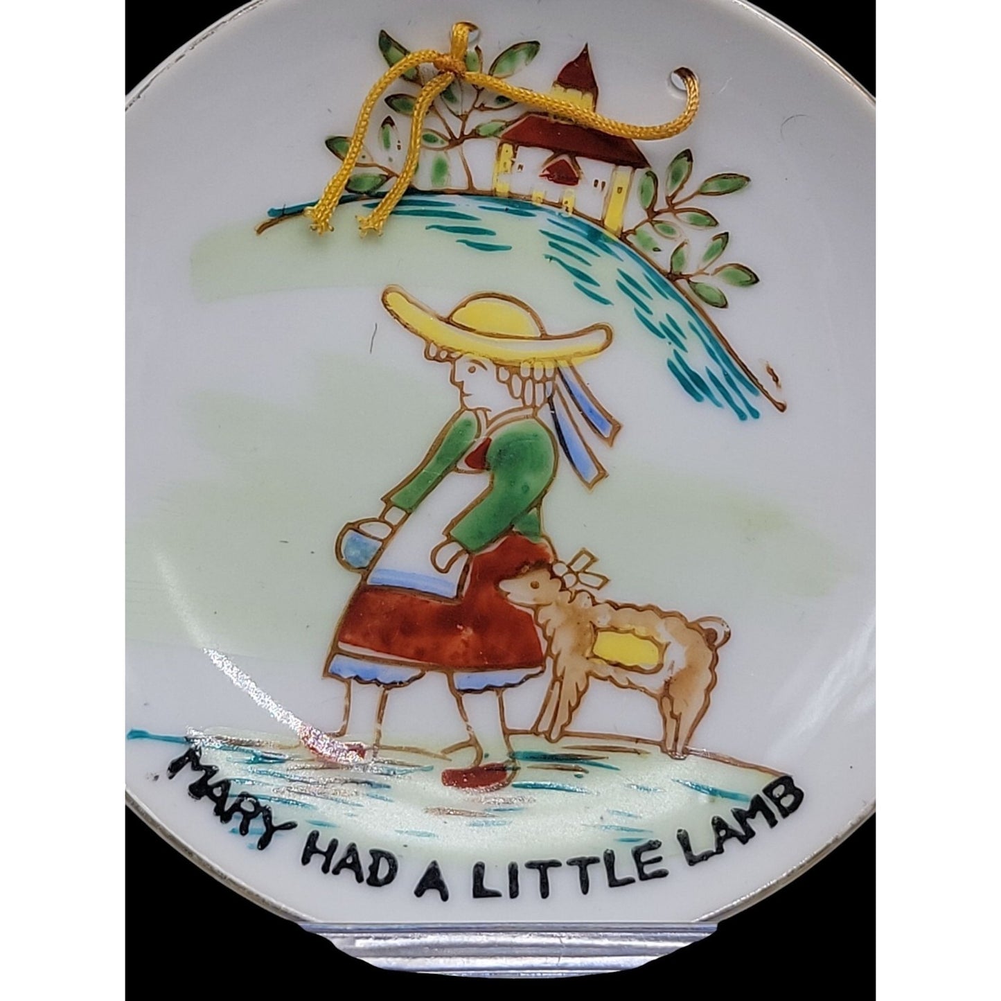 Vtg Nursery Rhyme Miniature Wall Hanging Plates Pair Hand Painted Japan 3.5"