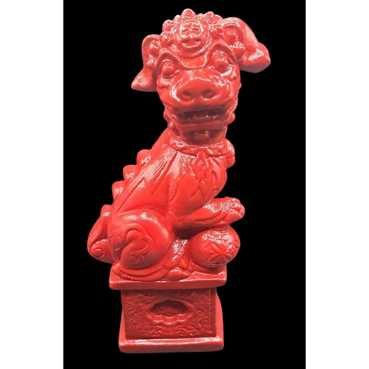 Vintage Red Ceramic Foo Dog Statue 10.25” Chinese Guardian Lion Figurine Male