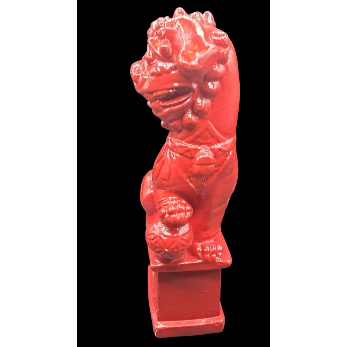 Vintage Red Ceramic Foo Dog Statue 10.25” Chinese Guardian Lion Figurine Male