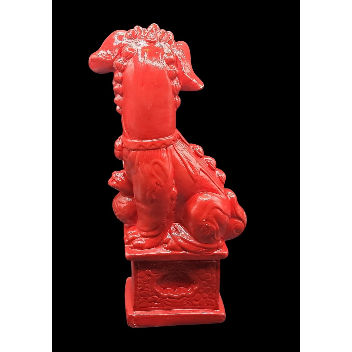 Vintage Red Ceramic Foo Dog Statue 10.25” Chinese Guardian Lion Figurine Male
