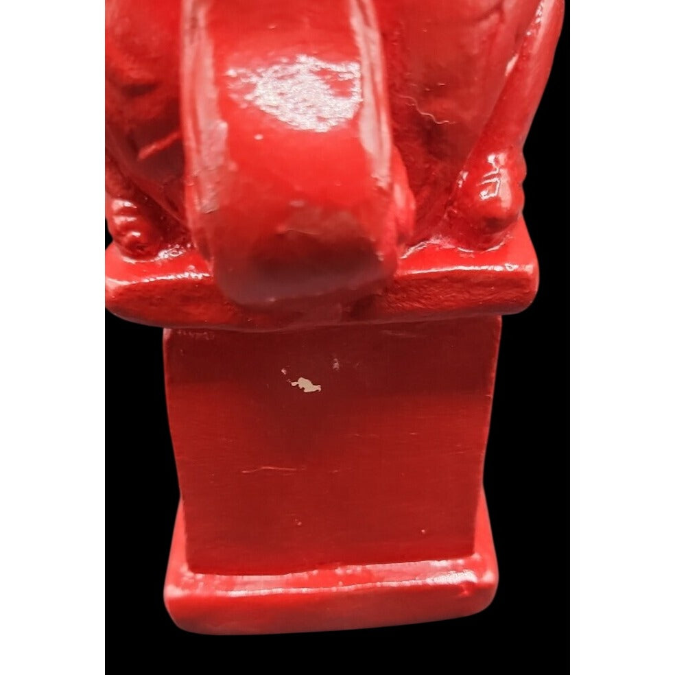Vintage Red Ceramic Foo Dog Statue 10.25” Chinese Guardian Lion Figurine Male