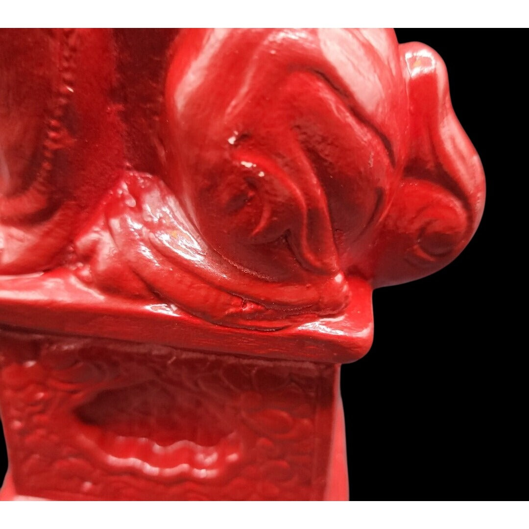 Vintage Red Ceramic Foo Dog Statue 10.25” Chinese Guardian Lion Figurine Male