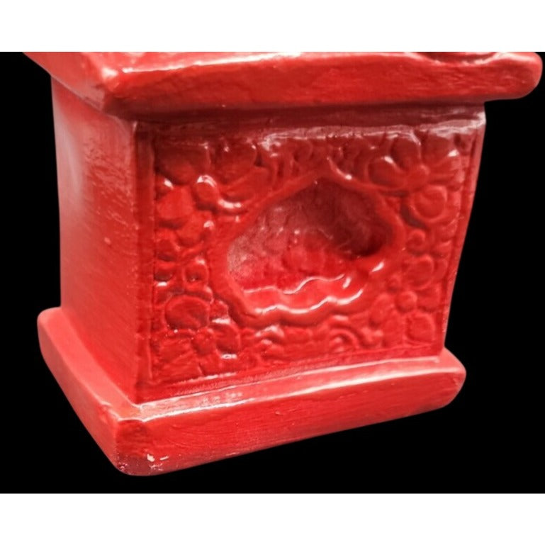 Vintage Red Ceramic Foo Dog Statue 10.25” Chinese Guardian Lion Figurine Male