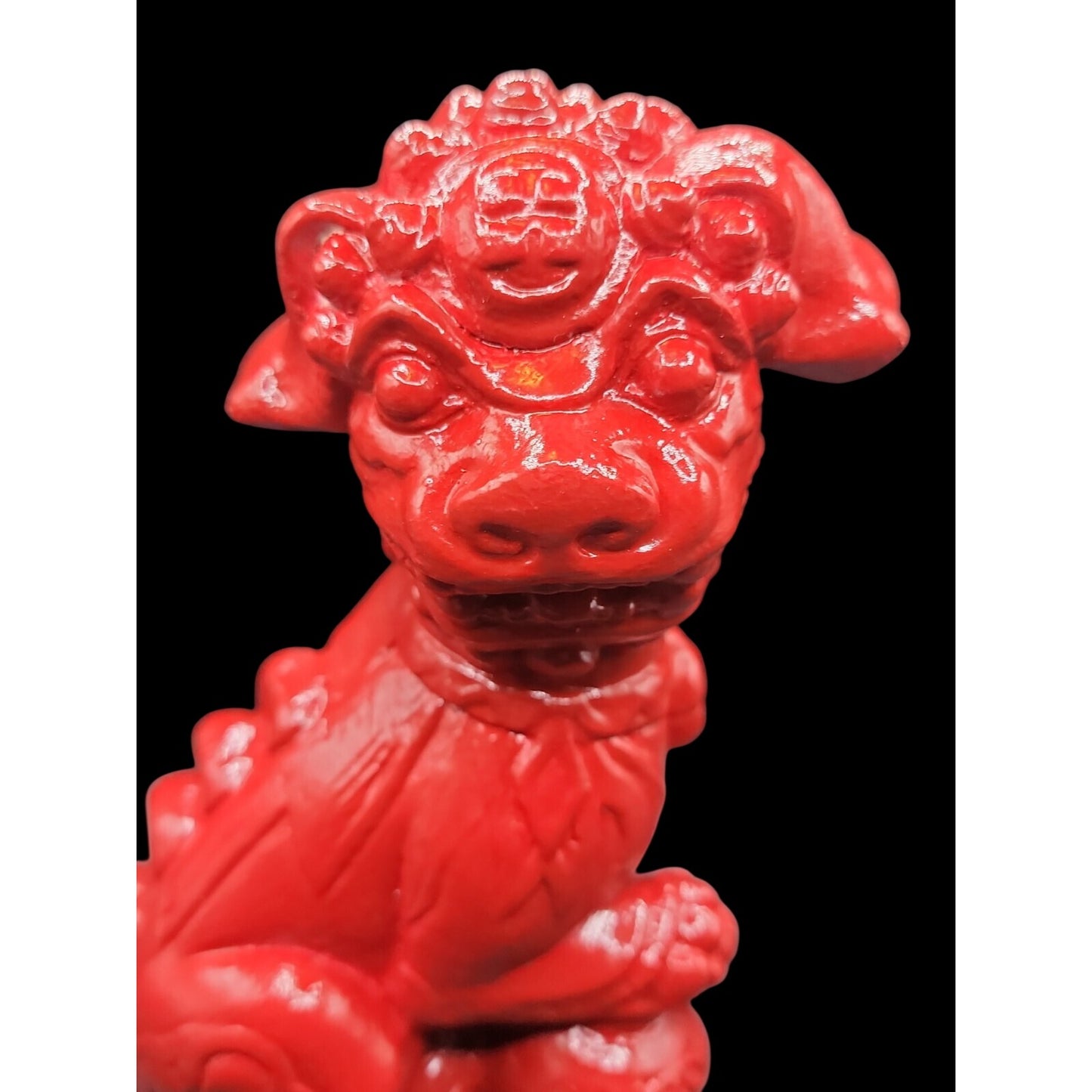 Vintage Red Ceramic Foo Dog Statue 10.25” Chinese Guardian Lion Figurine Male