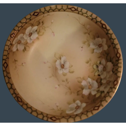 Antique Nippon Pagoda Hand Painted 10" Serving Bowl Flower Blossoms Gold Gilt