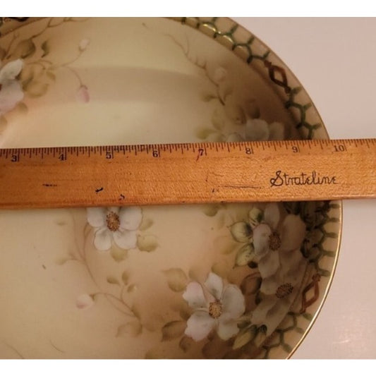 Antique Nippon Pagoda Hand Painted 10" Serving Bowl Flower Blossoms Gold Gilt