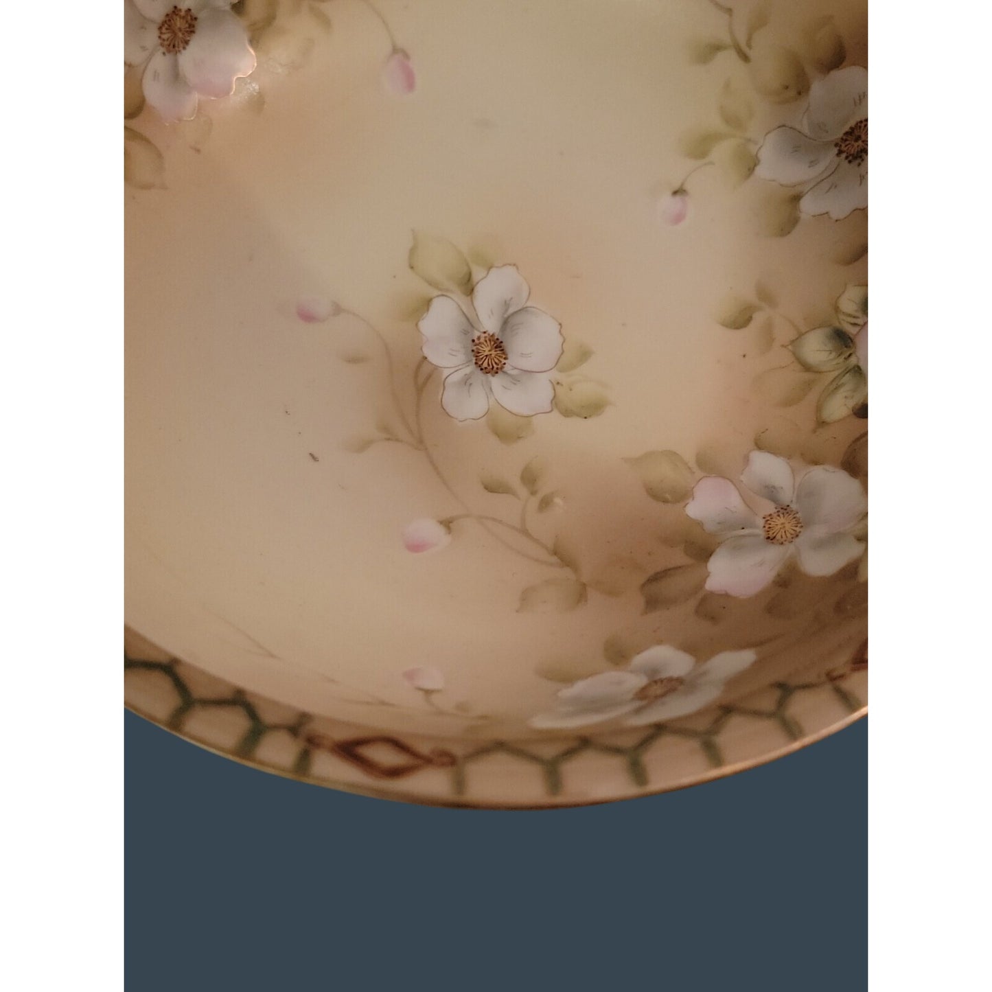 Antique Nippon Pagoda Hand Painted 10" Serving Bowl Flower Blossoms Gold Gilt