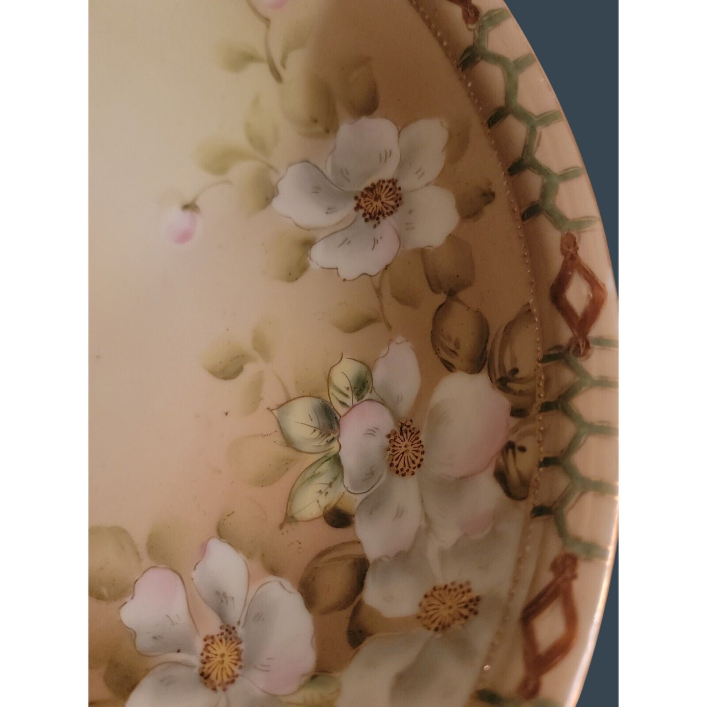 Antique Nippon Pagoda Hand Painted 10" Serving Bowl Flower Blossoms Gold Gilt