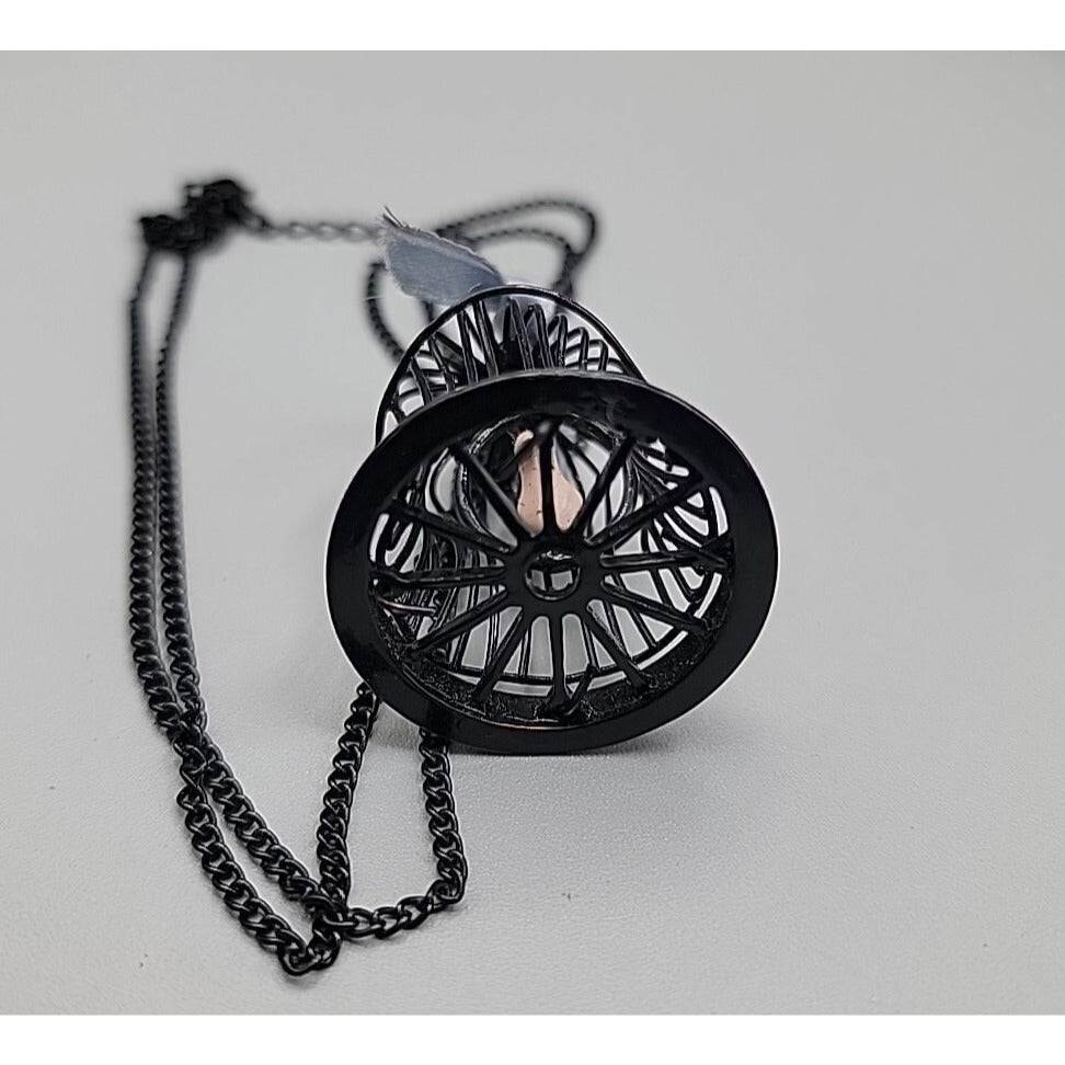 Freedom Bird Pendant Necklace 30" Black Tone Swinging Pink Wood Bird Metal Cage